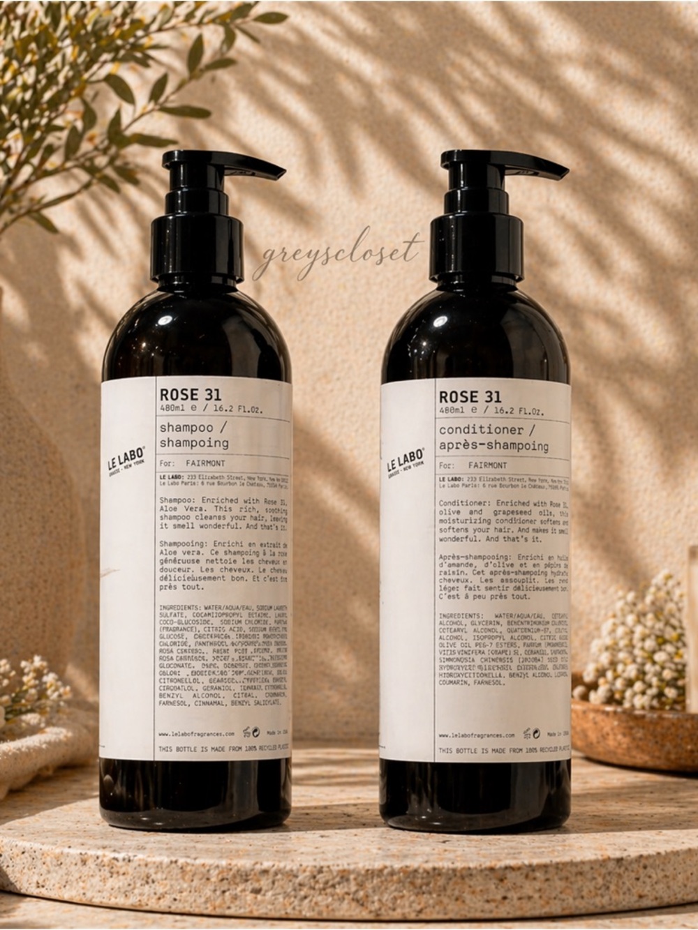 Le LABO ROSE 31 SHAMPOO & CONDITIONER SET – 16.2 oz / 480 ml